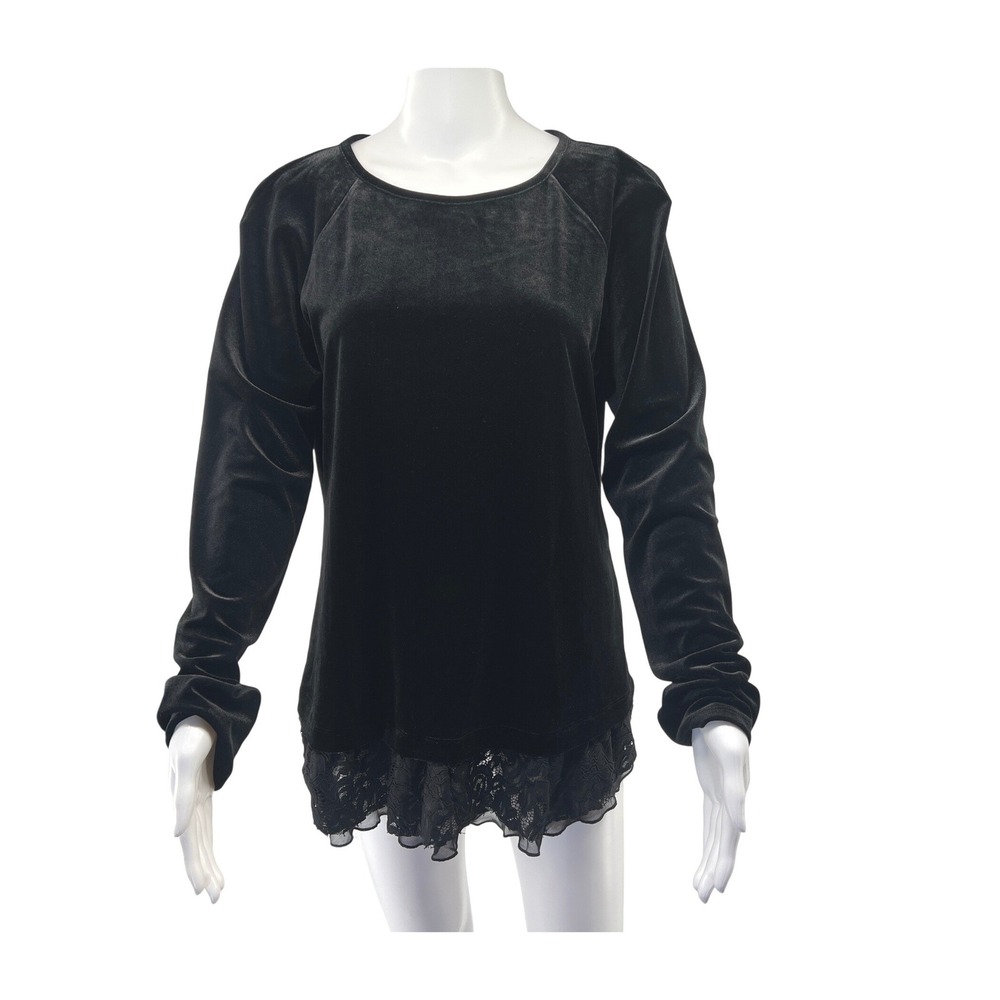 Sundance Grace Velvet Lace Trim Top Size M Black Long Sleeve Whimsigoth Romantic